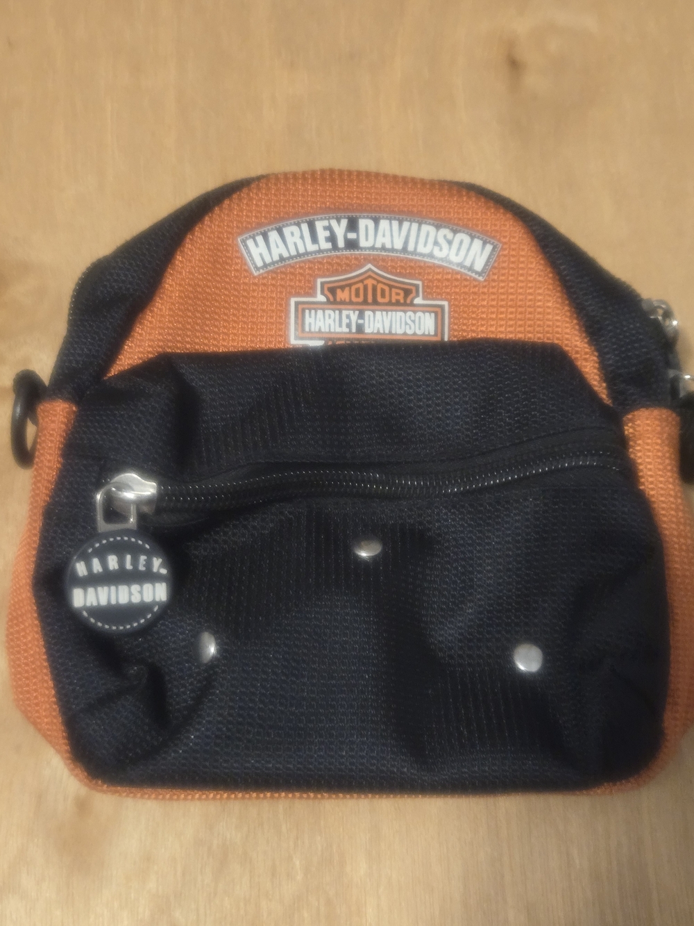 Harley-Davidson Black and Orange Compact Crossbody Bag